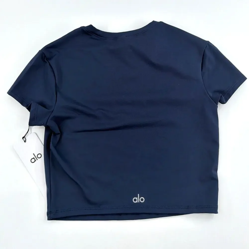 Alo Yoga Navy Alosoft Crop Finesse Short Sleeve Tee Size S